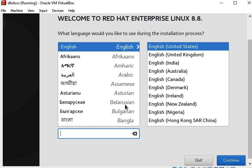 Intalling Linux on VM - Choose a Language