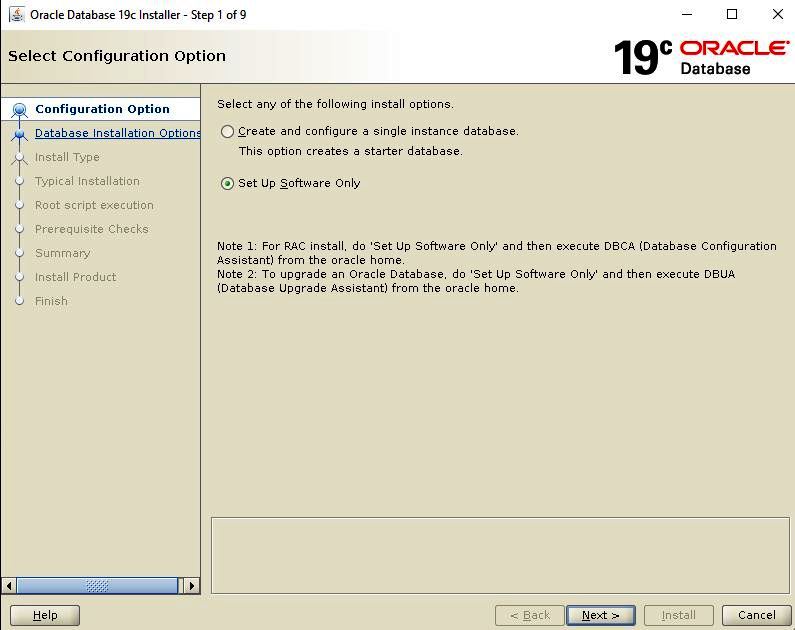 Oracle Database 19c Installation - Select configuration option