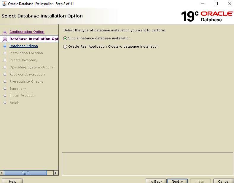 Oracle Database 19c Installation - Select Database installation option