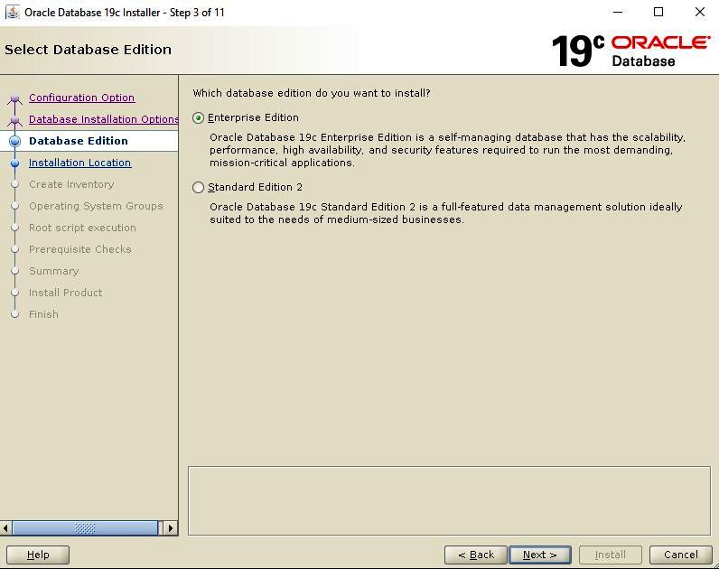 Oracle Database 19c Installation - Select Database Edition