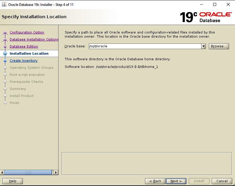 Oracle Database 19c Installation - Specify installation location