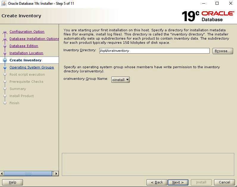 Oracle Database 19c Installation - Create Inventory