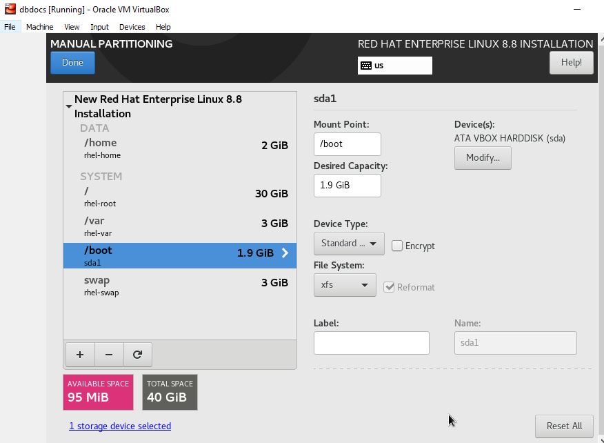 Intalling Linux on VM - Storage partition