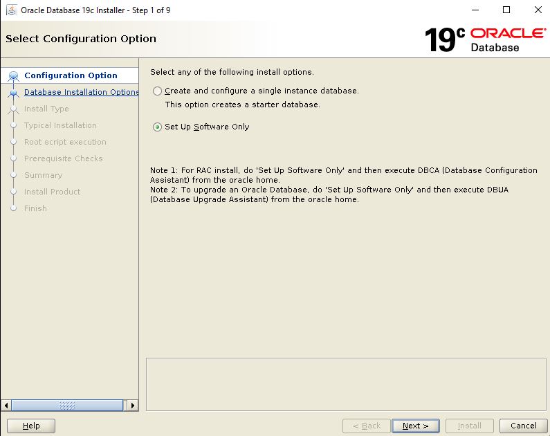 Oracle Database 19c Installation - Select configuration option