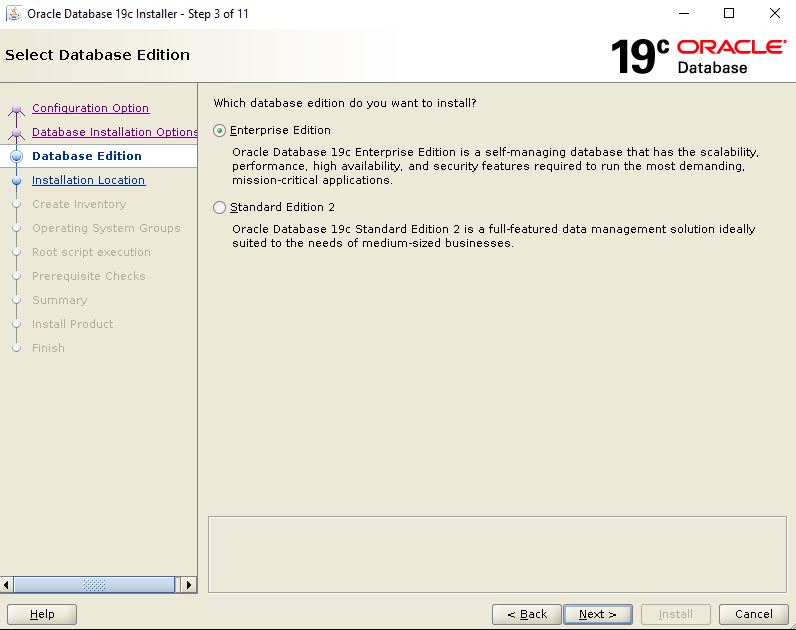 Oracle Database 19c Installation - Select Database Edition