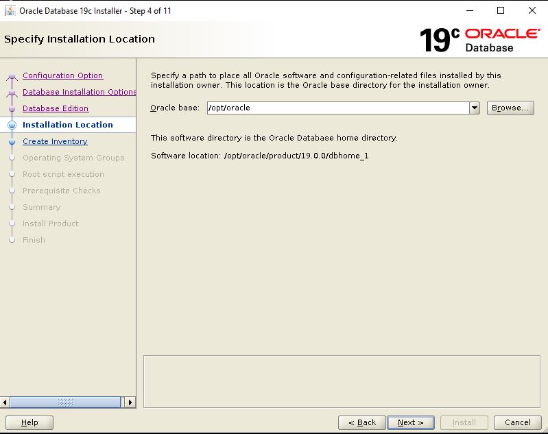 Oracle Database 19c Installation - Specify installation location