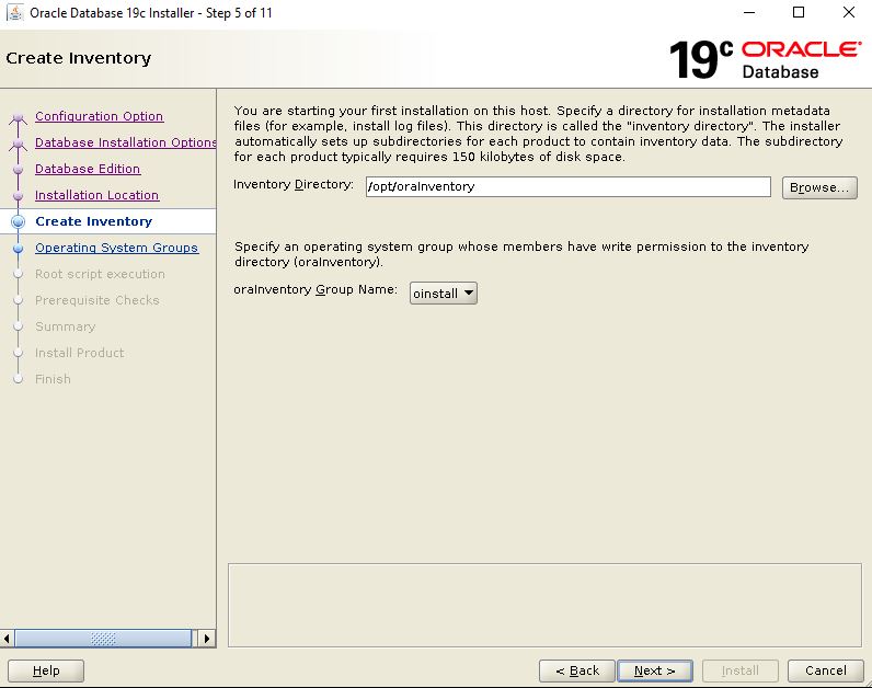 Oracle Database 19c Installation - Create Inventory