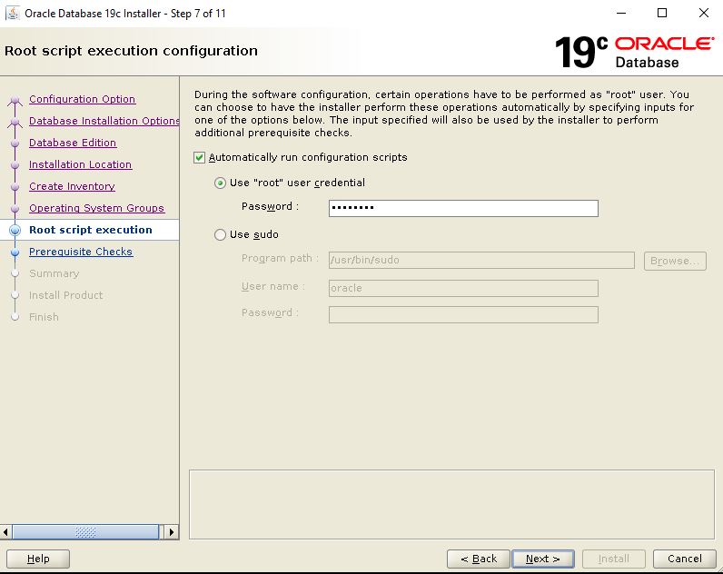 Oracle Database 19c Installation - Specify root passwrod