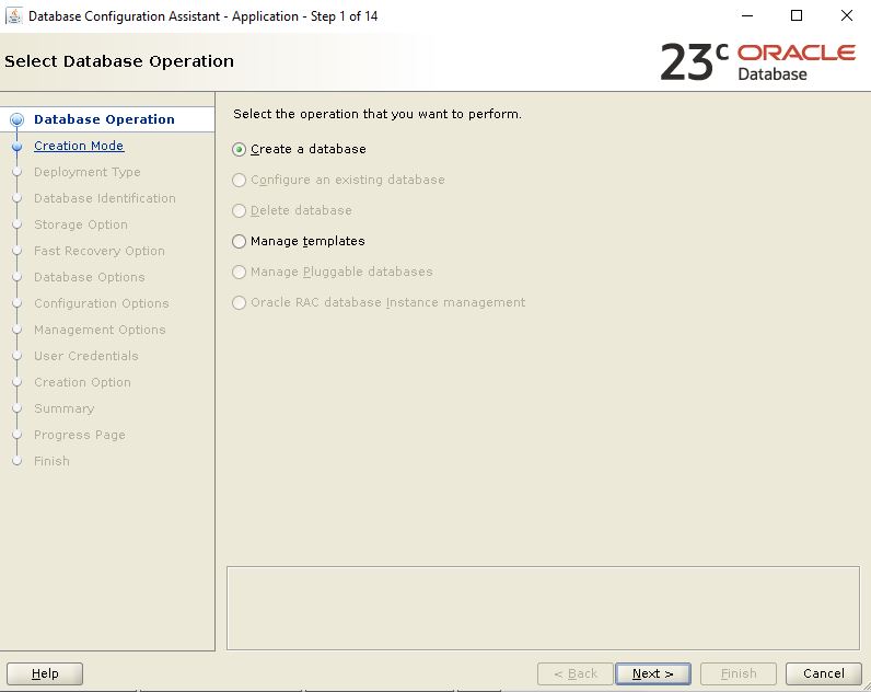 Create Database - Select Database operation